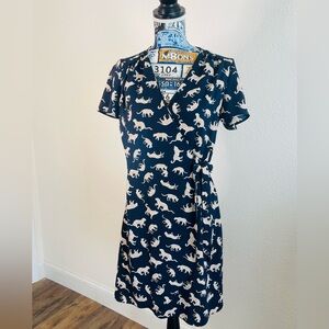J. Crew Navy Wrap Dress with Cream Animal Print